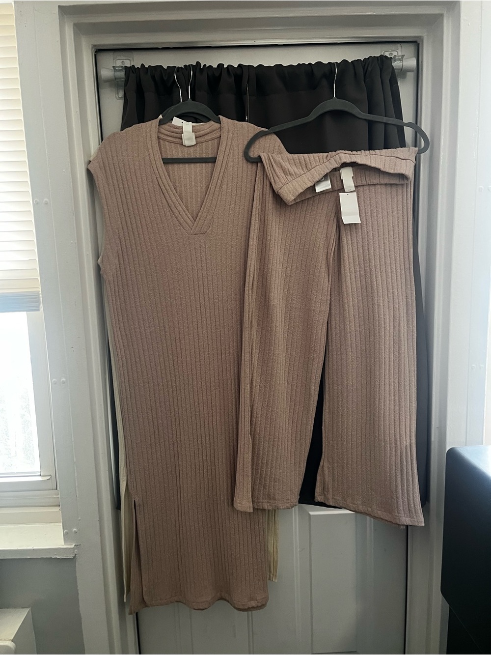 NWT H&M Ribbed Knit Sleeveless Dress & Wide-Leg Pants - Taupe
